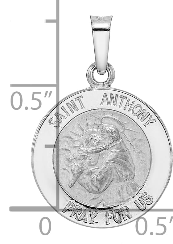 14K White Gold Polished Satin Hollow St Anthony Medal Pendant
