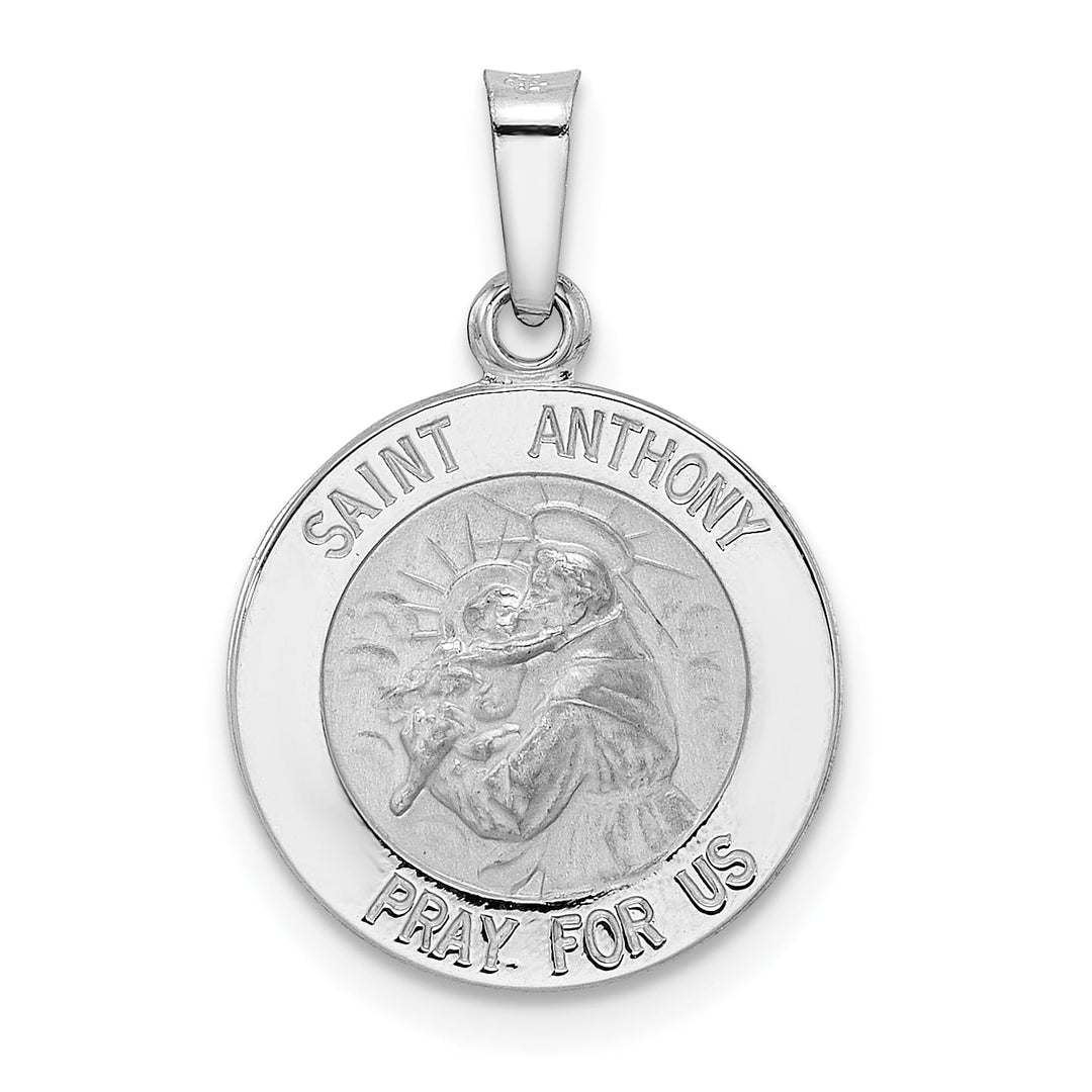 14K White Gold Polished Satin Hollow St Anthony Medal Pendant