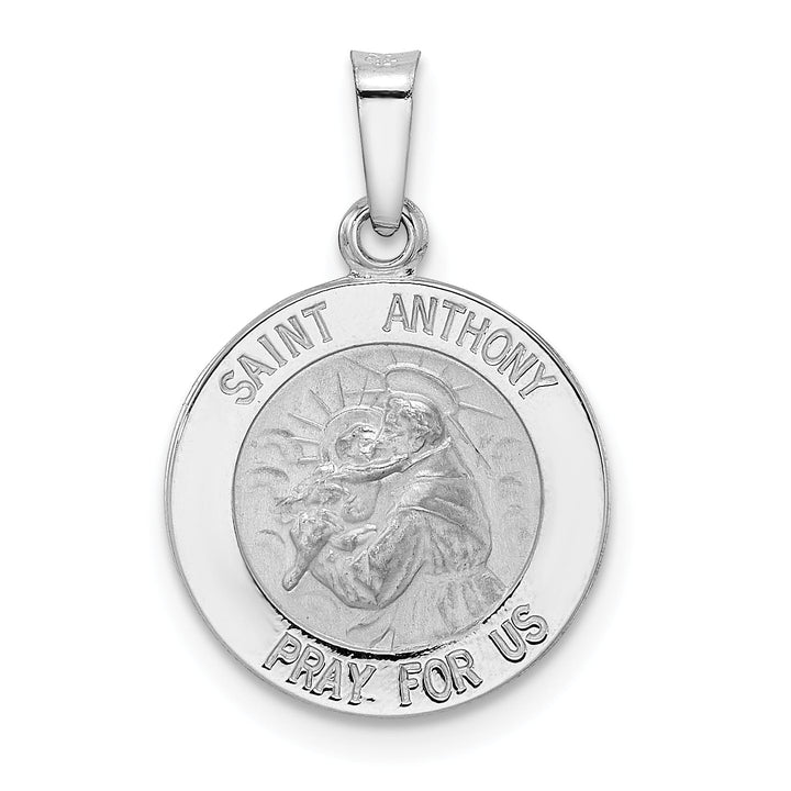 14K White Gold Polished Satin Hollow St Anthony Medal Pendant