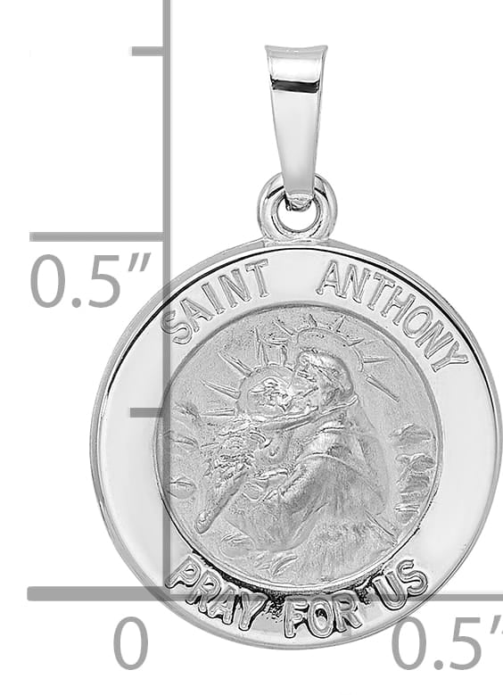 14K White Gold Polished Satin Hollow St Anthony Medal Pendant