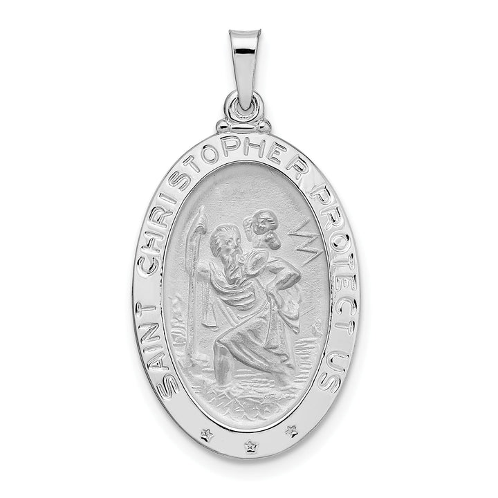 14K White Gold Polished Satin Saint Christopher Medal Oval Pendant