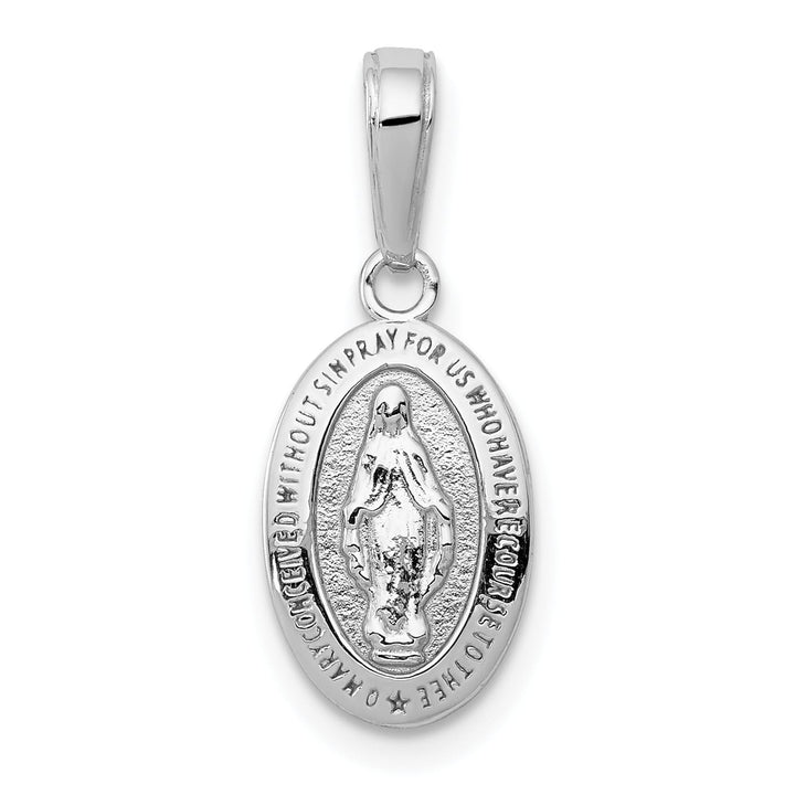 14K White Gold Polished Satin Solid Miraculous Medal Oval Charm