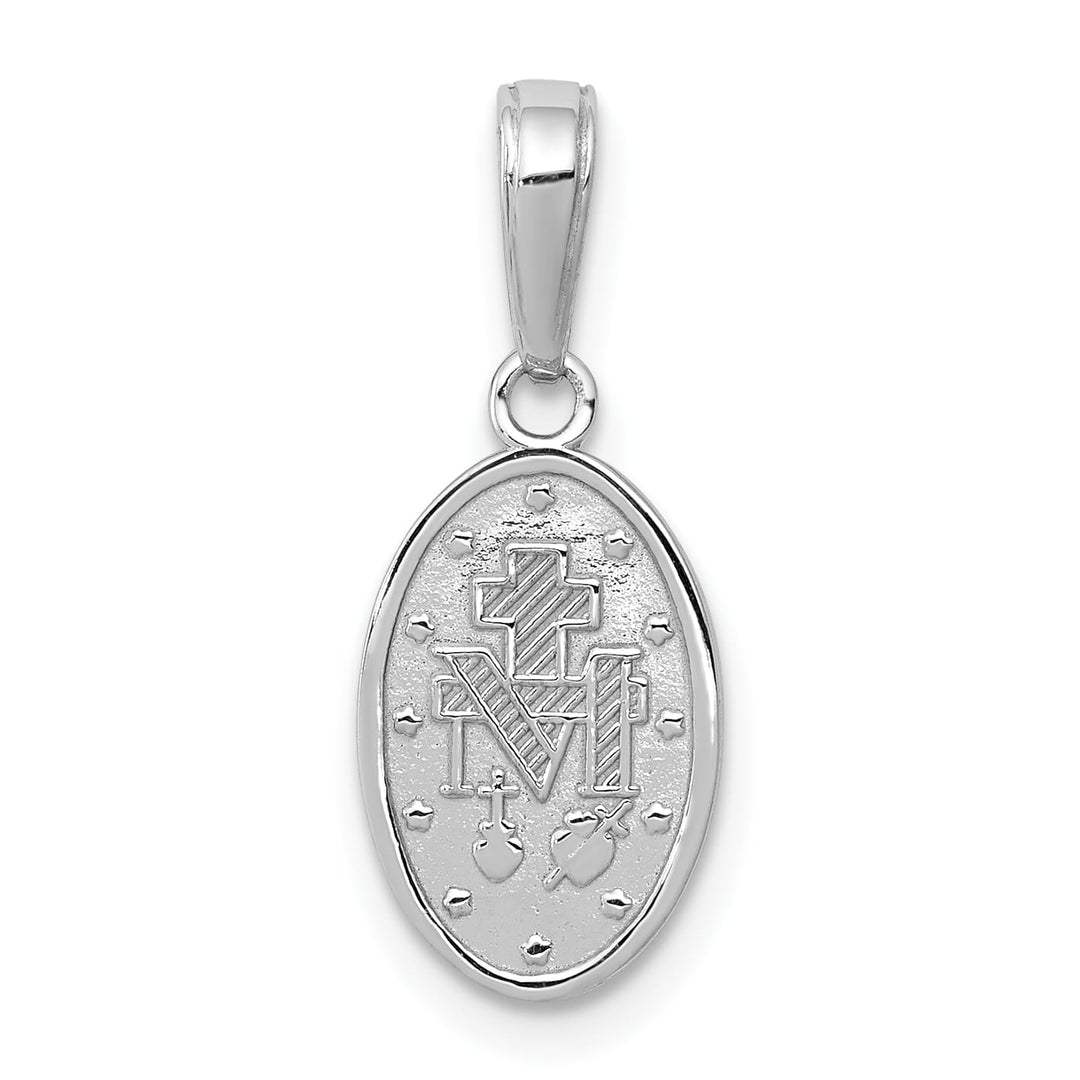 14K White Gold Polished Satin Solid Miraculous Medal Oval Charm