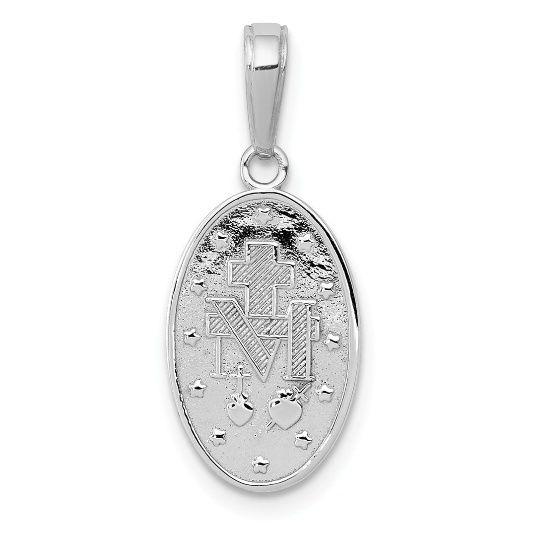 14K White Gold Polished Satin Solid Miraculous Medal Oval Pendant