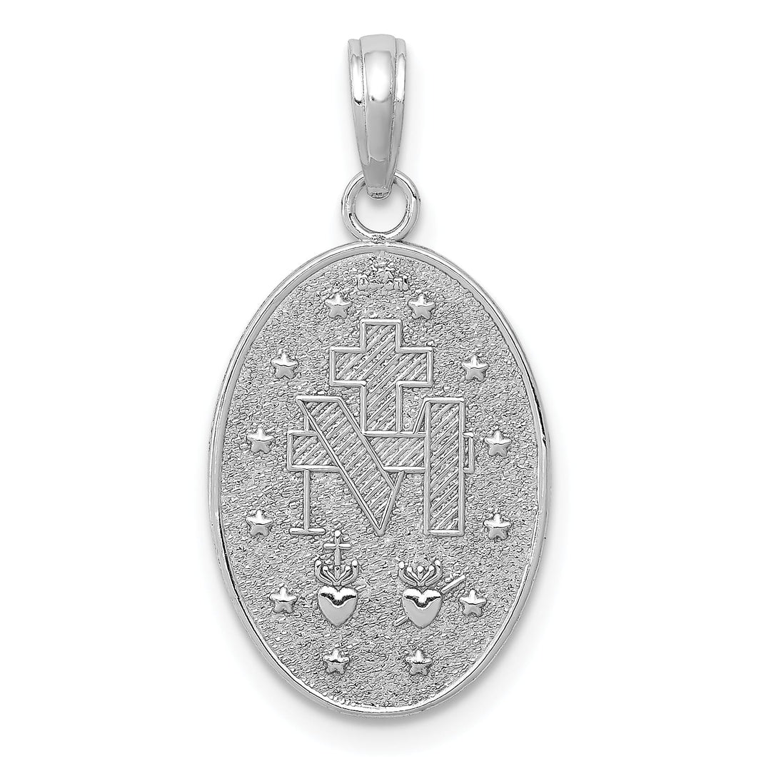 14K White Gold Polished Satin Solid Miraculous Medal Oval Pendant