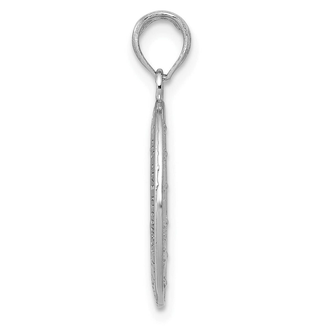 14K White Gold Polished Satin Solid Miraculous Medal Oval Pendant
