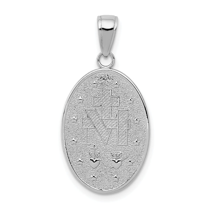 14K White Gold Polished Satin Solid Miraculous Medal Oval Pendant