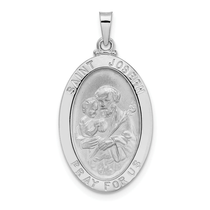 14K White Gold Polished Satin Solid Saint Joseph Oval Medal Pendant