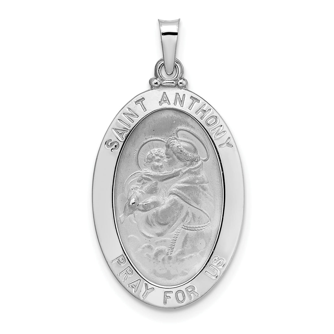 14K White Gold Polished Satin Solid St Anthony Medal Oval Pendant