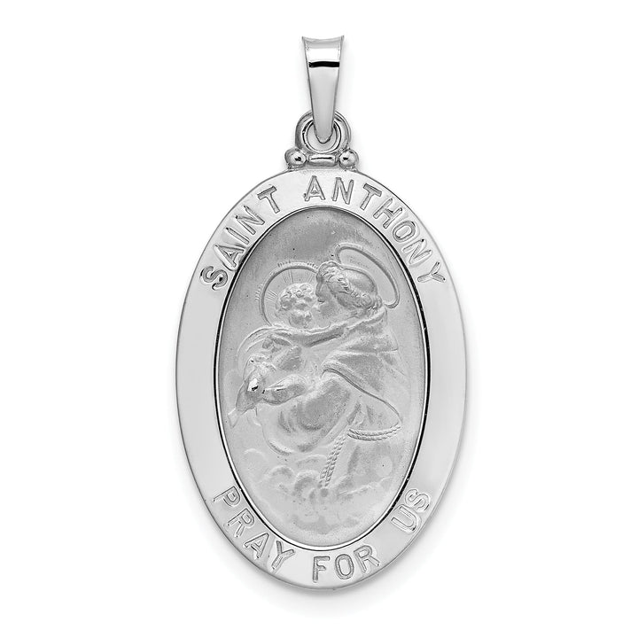 14K White Gold Polished Satin Solid St Anthony Medal Oval Pendant
