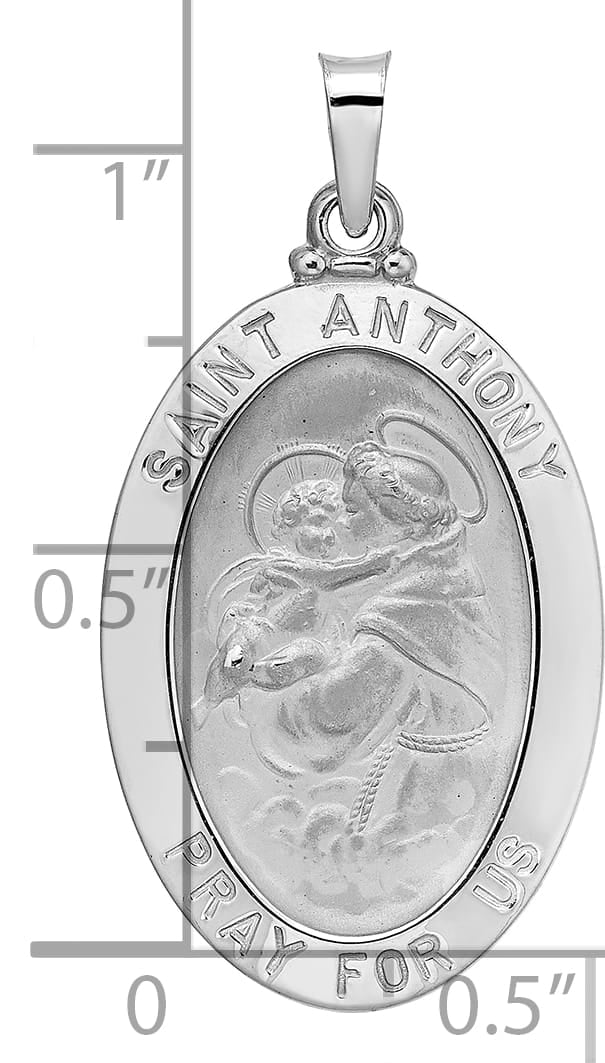 14K White Gold Polished Satin Solid St Anthony Medal Oval Pendant