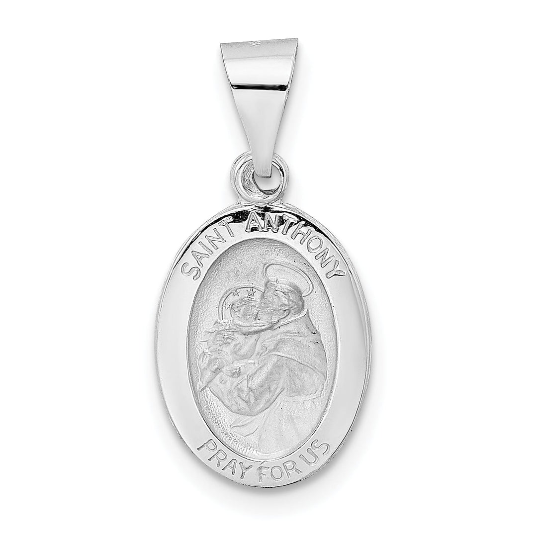 14K White Gold Polished Satin St Anthony Medal Small Oval Pendant