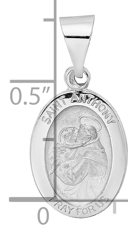 14K White Gold Polished Satin St Anthony Medal Small Oval Pendant