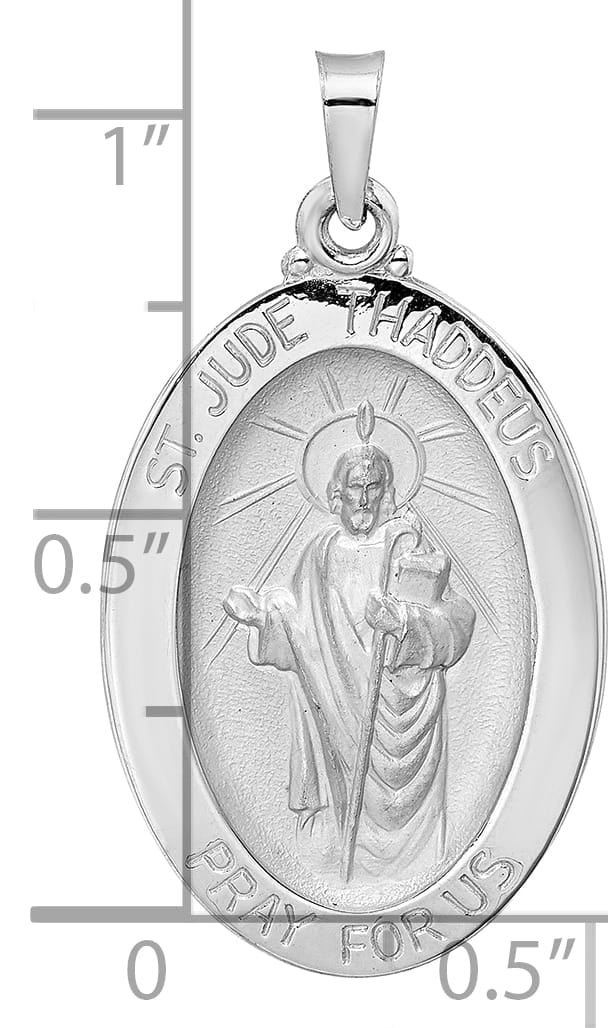14K White Gold Polished Satin St Jude Thaddeus Medal Oval Pendant
