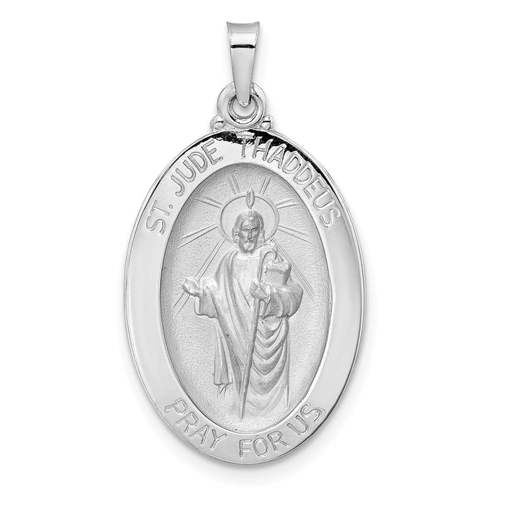 14K White Gold Polished Satin St Jude Thaddeus Medal Oval Pendant