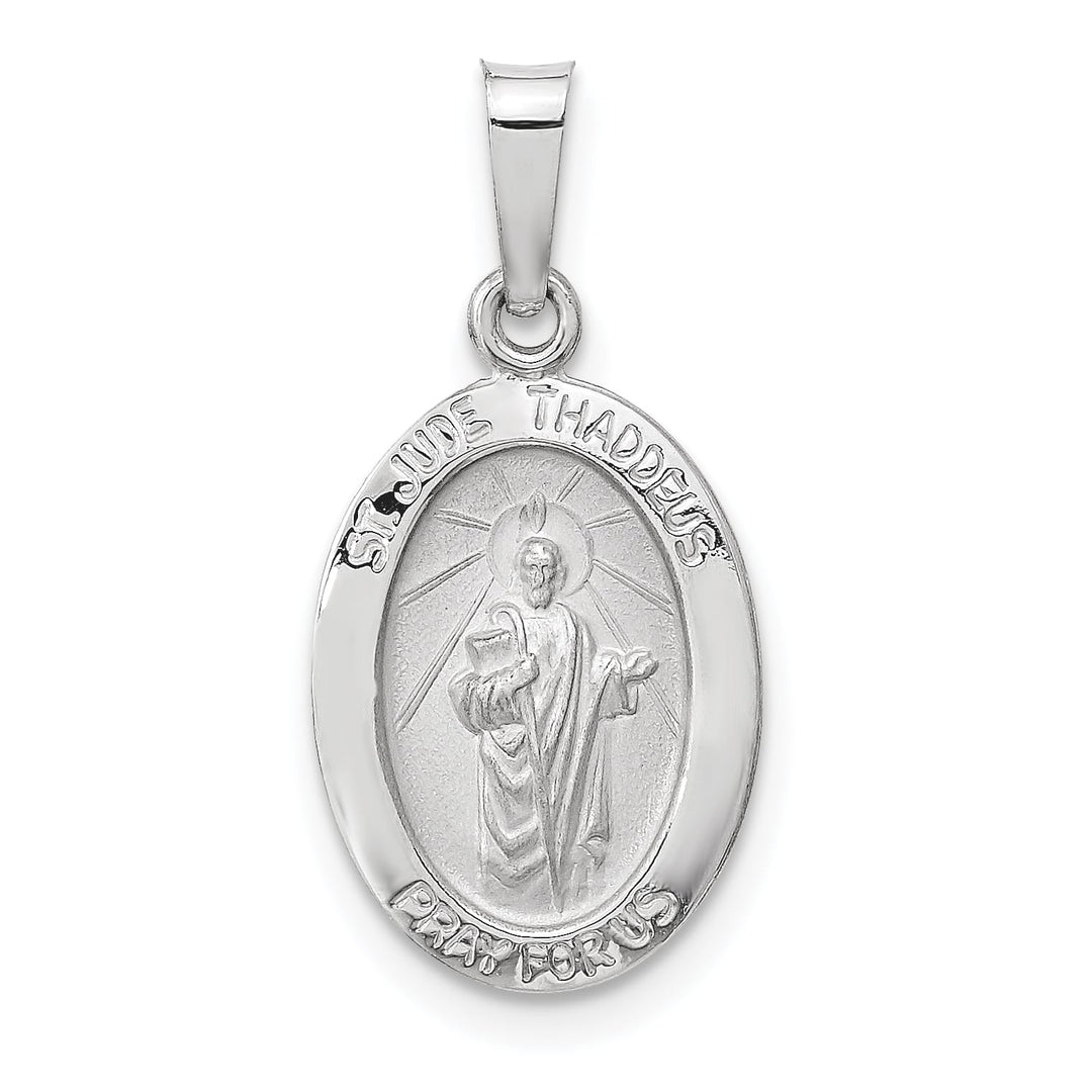 14K White Gold Polished Satin St Jude Thaddeus Medal Oval Pendant