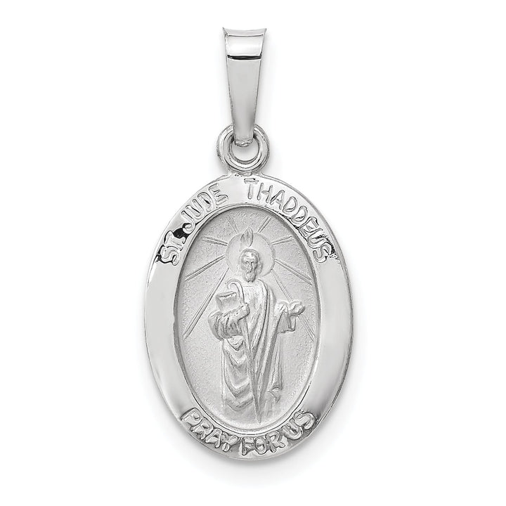 14K White Gold Polished Satin St Jude Thaddeus Medal Oval Pendant