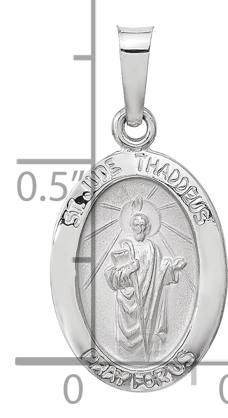 14K White Gold Polished Satin St Jude Thaddeus Medal Oval Pendant