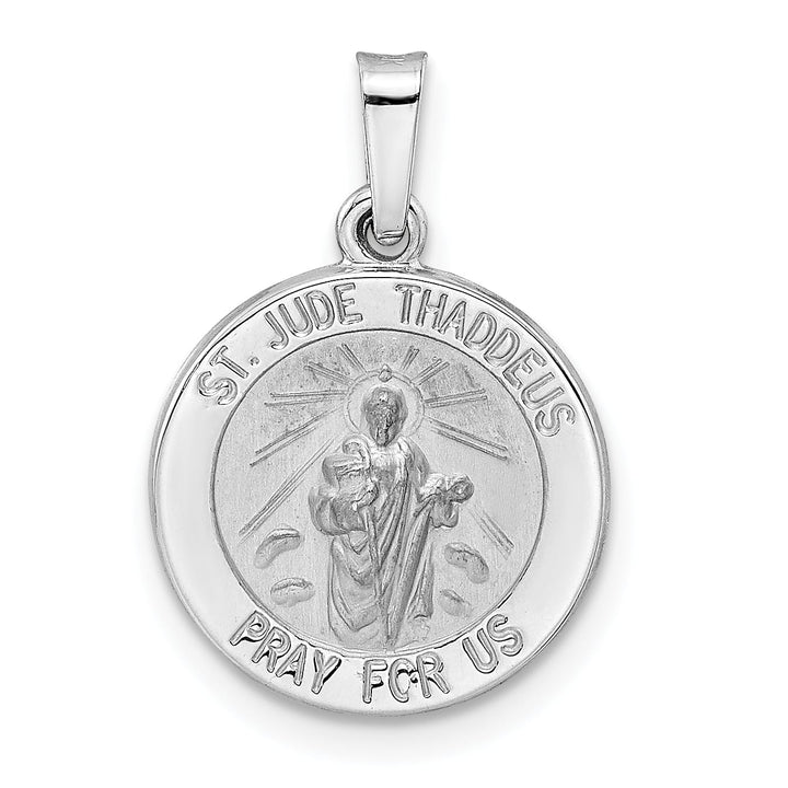 14K White Gold Polished Satin St Jude Thaddeus Medal Round Pendant