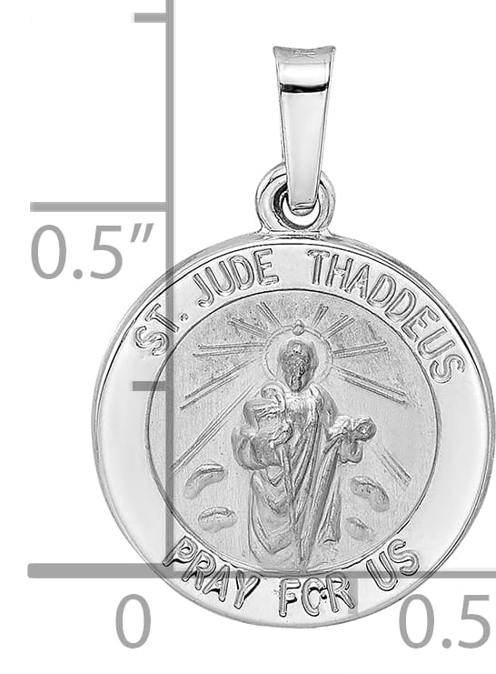 14K White Gold Polished Satin St Jude Thaddeus Medal Round Pendant