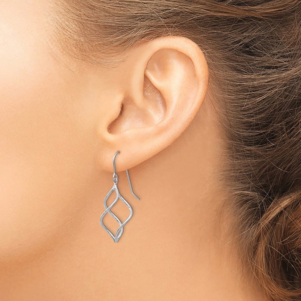14K White Gold Polished Short Twisted Dangle Earrings, view 3 of 4