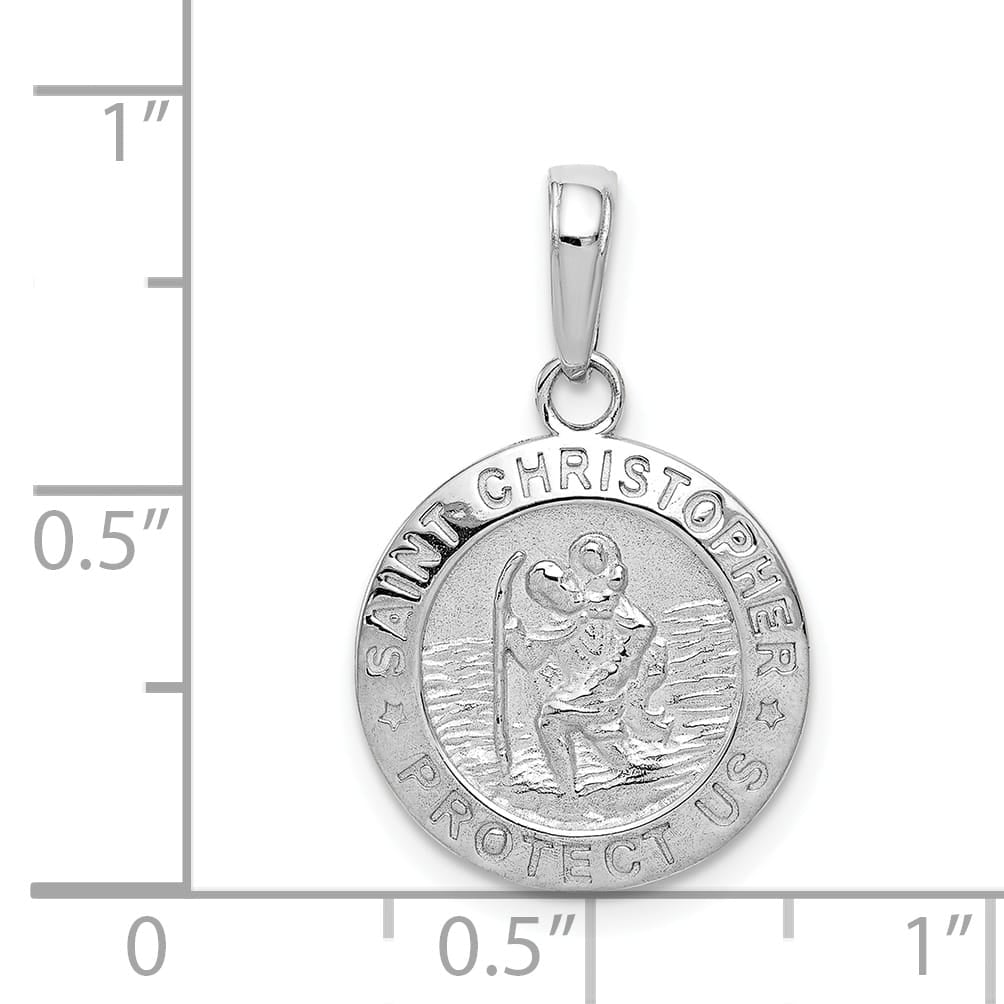 14K White Gold Polished Solid Saint Christopher Medal Charm