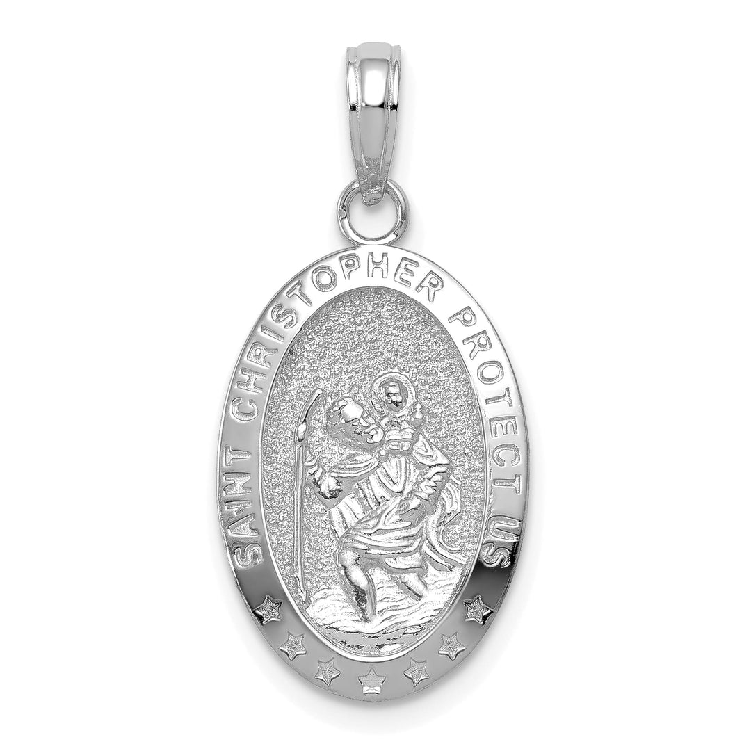 14K White Gold Polished Solid Saint Christopher Medal Oval Pendant