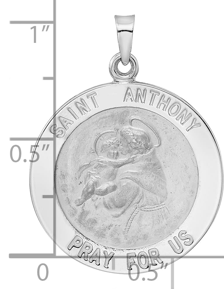 14K White Gold Polished Solid St Anthony Medal Pendant