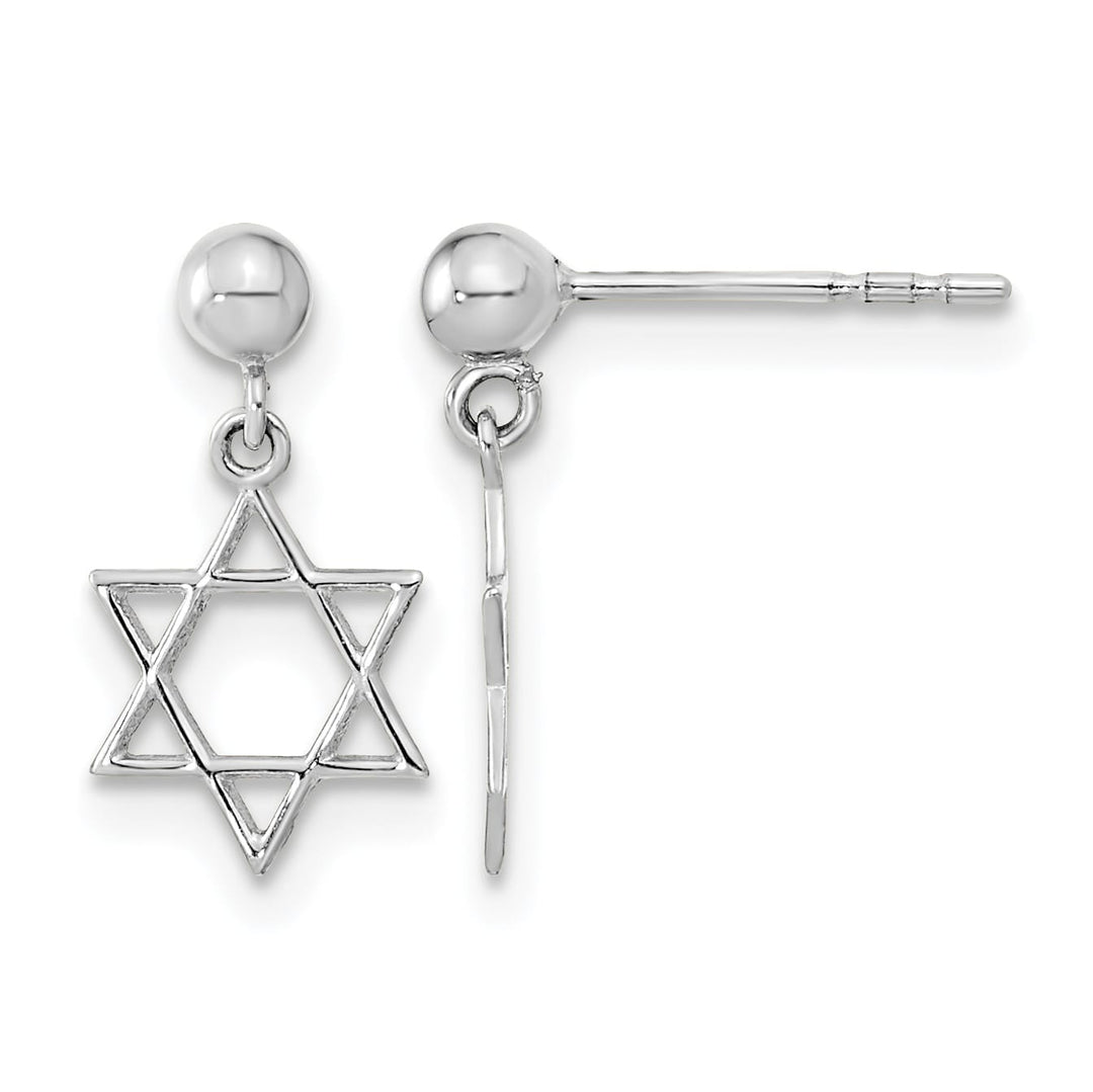 14K White Gold Polished Star of David Post Dangle Earrings