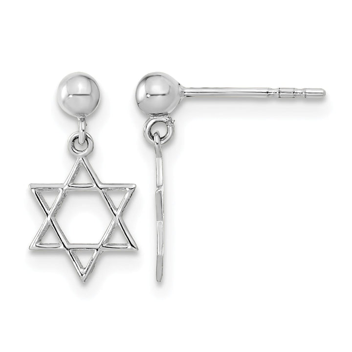 14K White Gold Polished Star of David Post Dangle Earrings