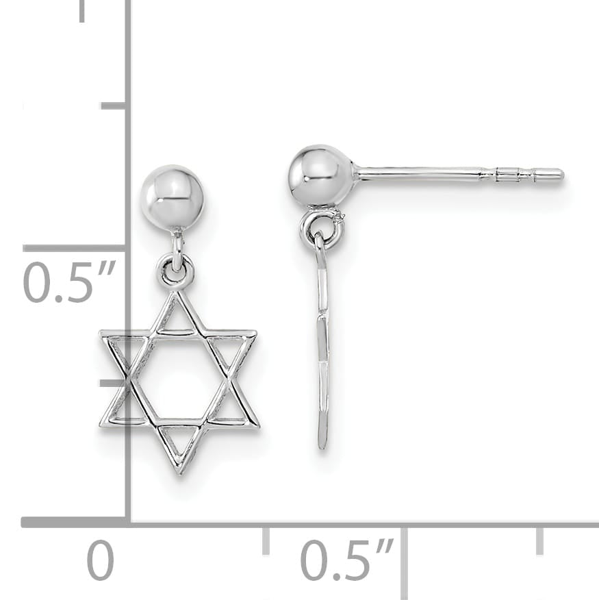 14K White Gold Polished Star of David Post Dangle Earrings