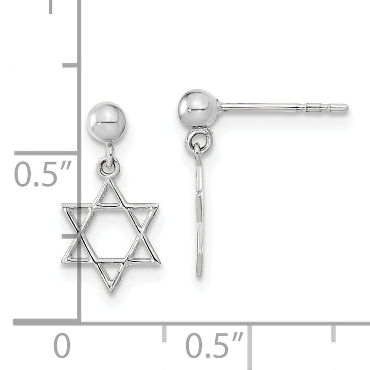 14K White Gold Polished Star of David Post Dangle Earrings