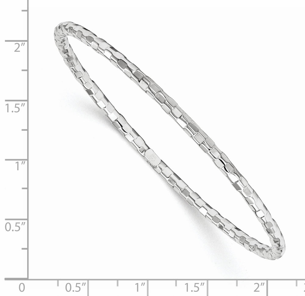 14k White Gold Polished Textured 3.00mm Slip-on Round Bangle Bracelet