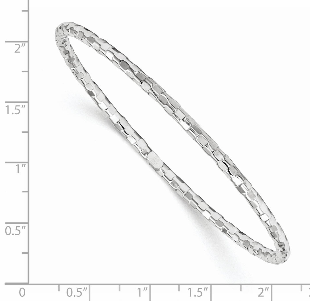 14k White Gold Polished Textured 3.00mm Slip-on Round Bangle Bracelet