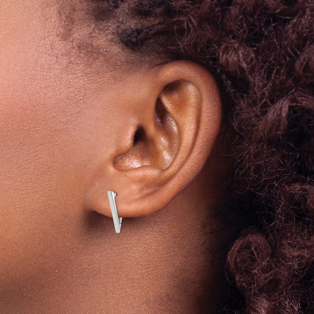 14K White Gold Polished Triangle Hoop Earrings, view 3 of 4