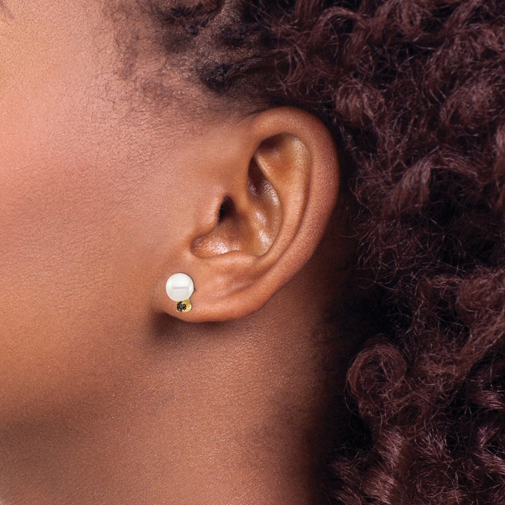 14K White Gold Premium 7-7.5mm Freshwater Pearl  Studs