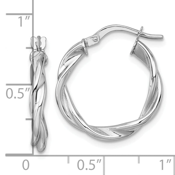 14K White Gold Premium Polished 19mm Twisted Hoops