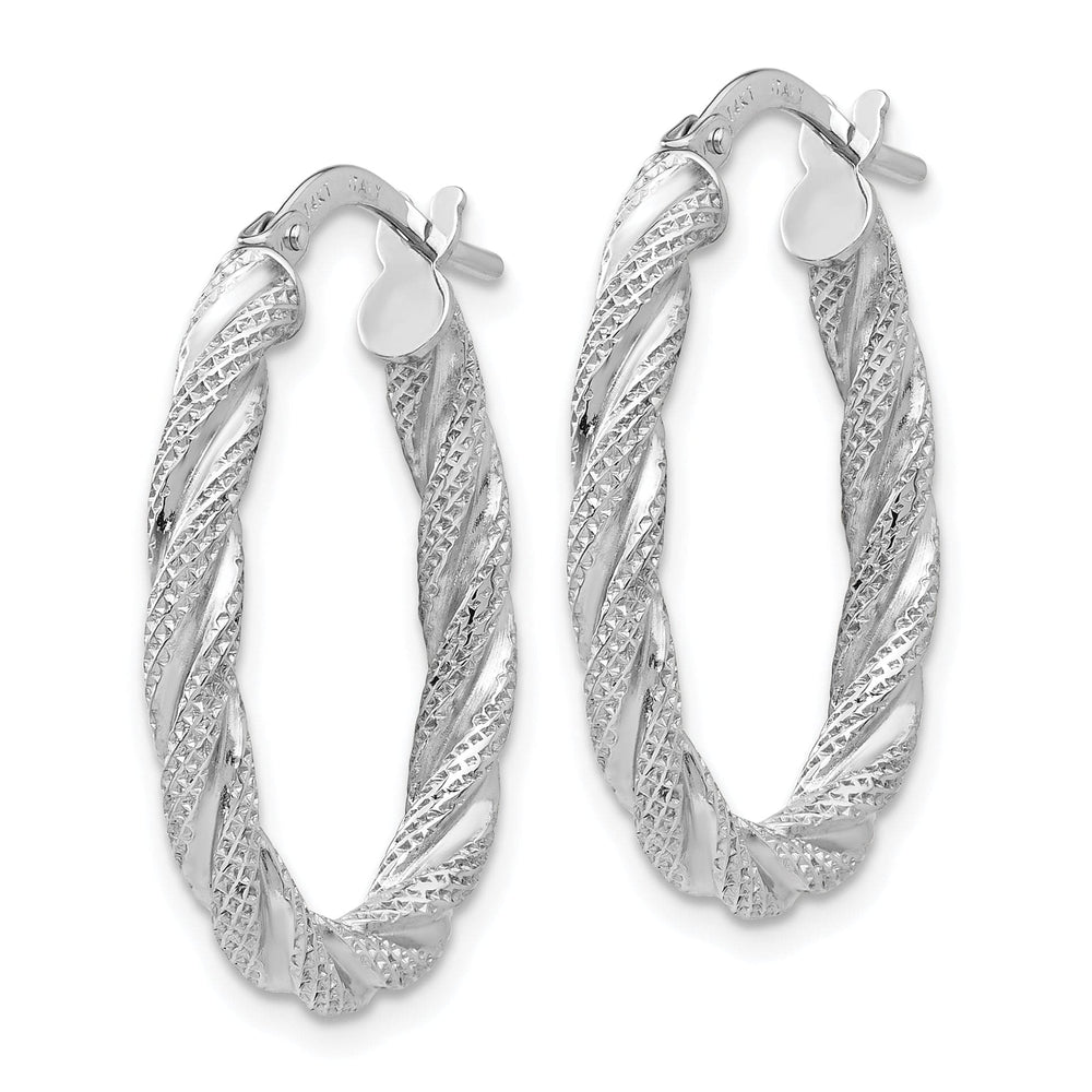 14K White Gold Premium Textured 19.5mm Oval Twisted Hoops