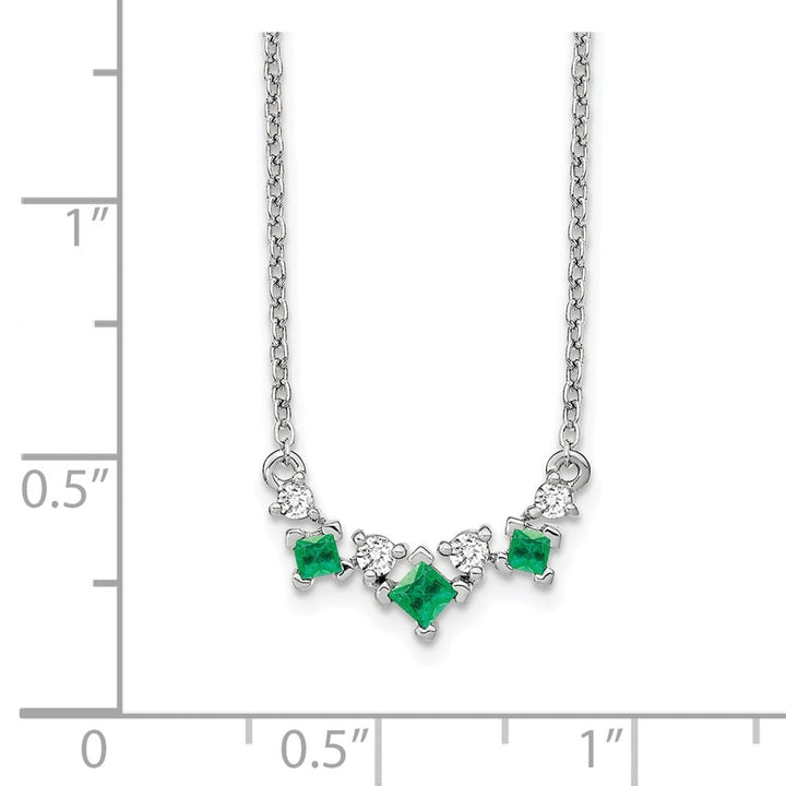14K White Gold Princess Emerald and Diamond 18 inch Necklace