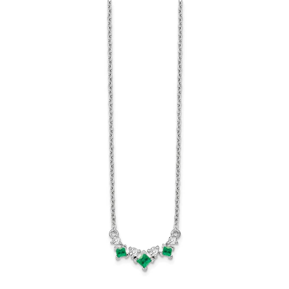 14K White Gold Princess Emerald and Diamond 18 inch Necklace