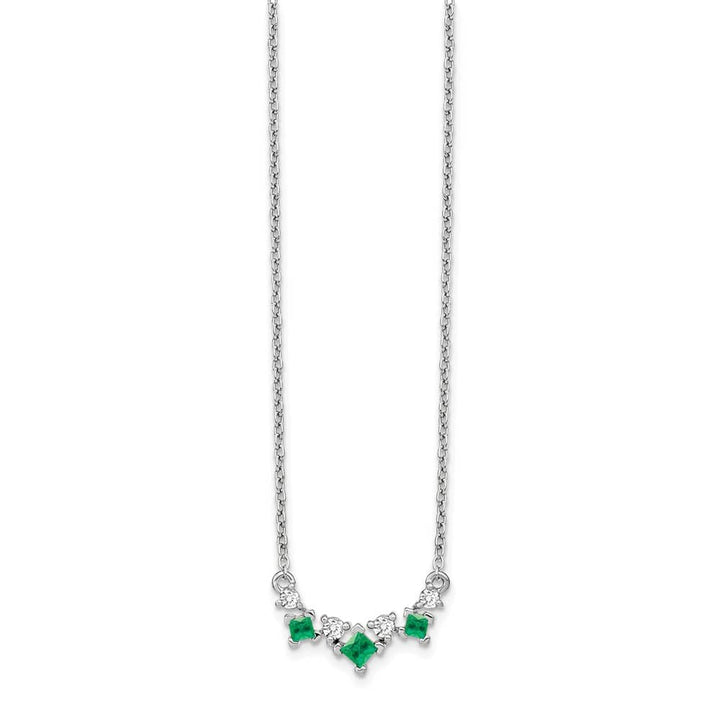 14K White Gold Princess Emerald and Diamond 18 inch Necklace