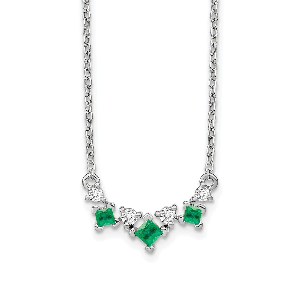 14K White Gold Princess Emerald and Diamond 18 inch Necklace