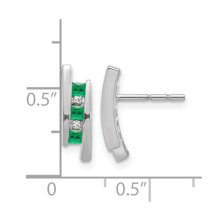 14K White Gold Princess Emerald and Diamond Post Earrings, view 4 of 4