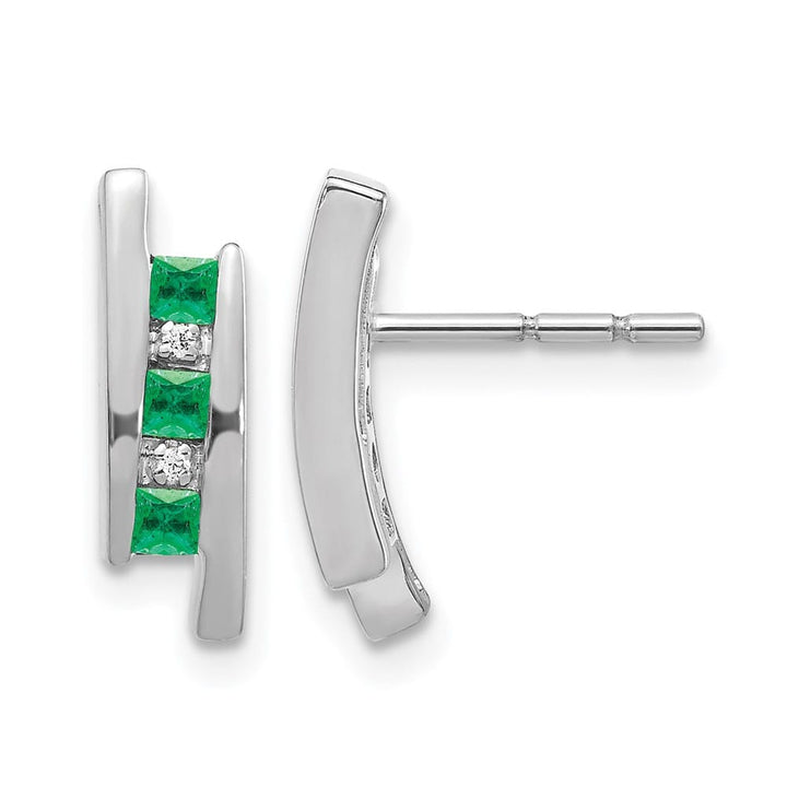 14K White Gold Princess Emerald and Diamond Post Earrings, view 1 of 4