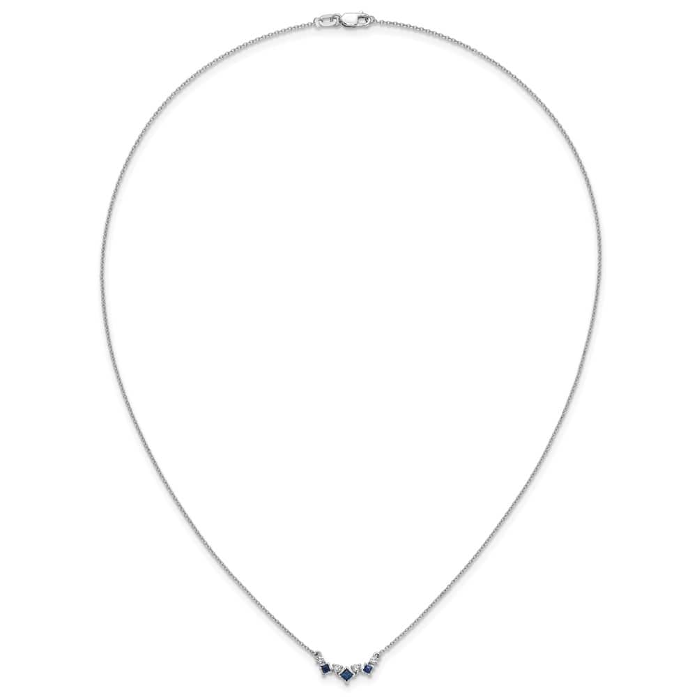 14K White Gold Princess Sapphire and Diamond 18 inch Necklace