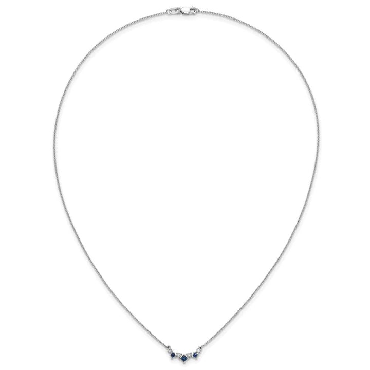 14K White Gold Princess Sapphire and Diamond 18 inch Necklace