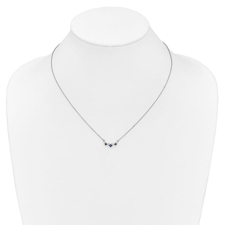 14K White Gold Princess Sapphire and Diamond 18 inch Necklace