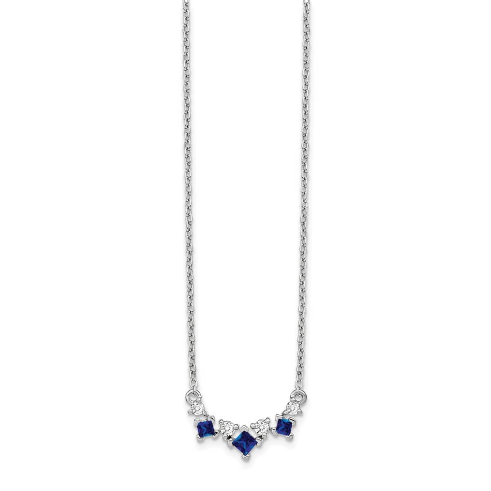 14K White Gold Princess Sapphire and Diamond 18 inch Necklace