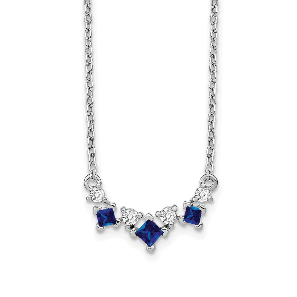 14K White Gold Princess Sapphire and Diamond 18 inch Necklace