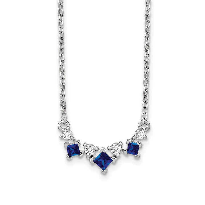 14K White Gold Princess Sapphire and Diamond 18 inch Necklace